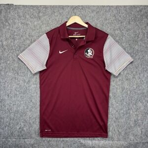 Florida State Seminloes Nike Polo Shirt Men's Small FSU Maroon Stripe Dri Fit